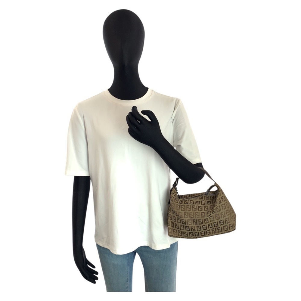 FENDI Zucchino Brown Beige Canvas Leather Handbag 8N0005 for Women - Picture 6 of 9